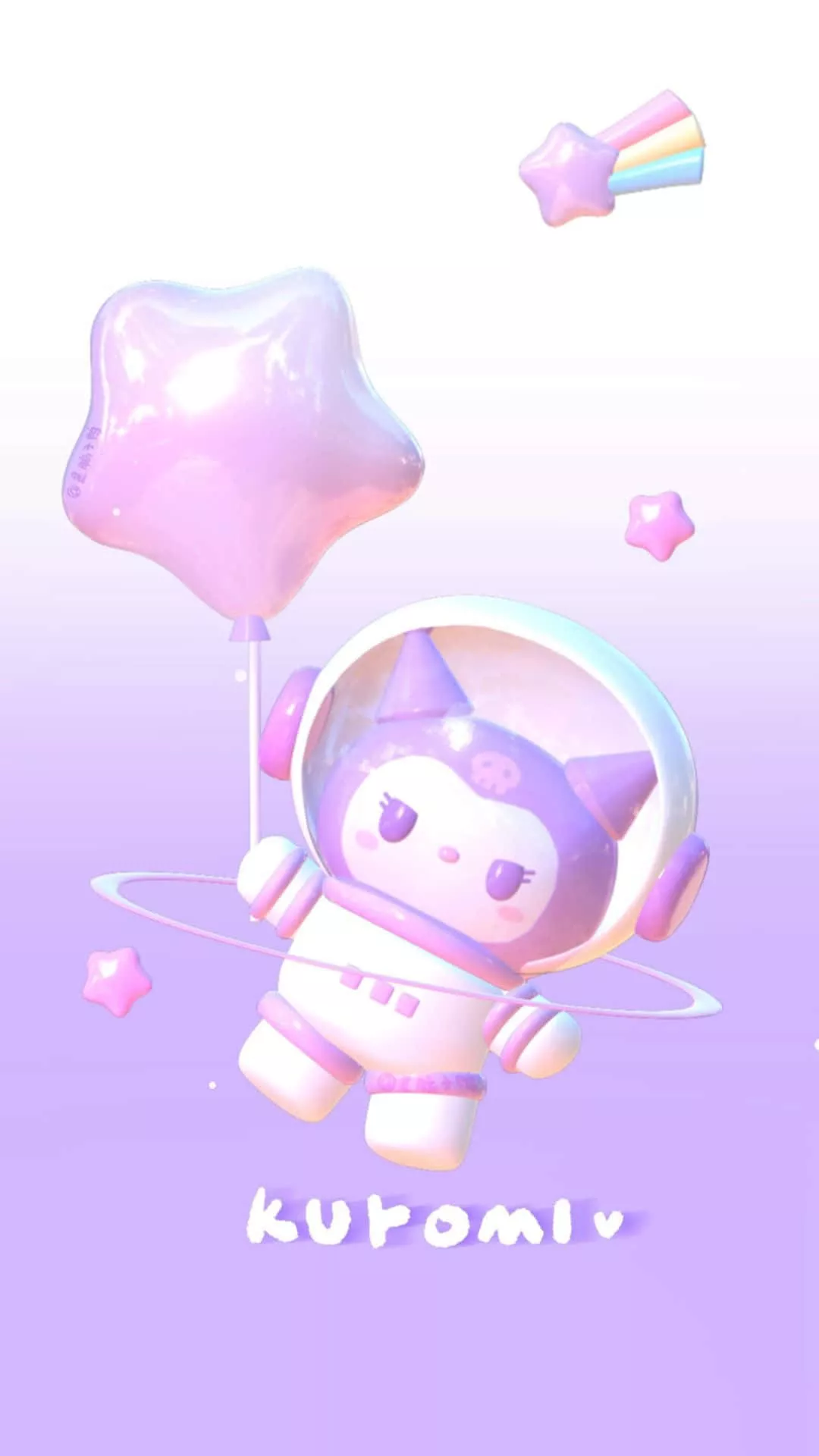 Download Kuromi Kawaii posing adorably with heart and star emoticons Wallpaper