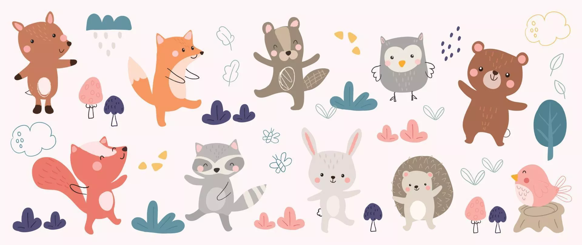 Cute Animal Illustration Kids Wallpaper