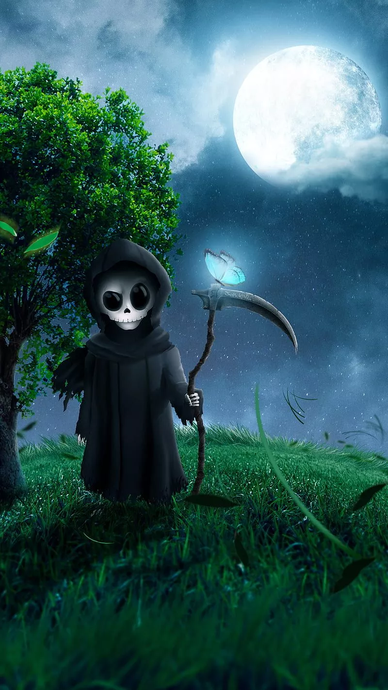 HD grim reaper and moon wallpaper