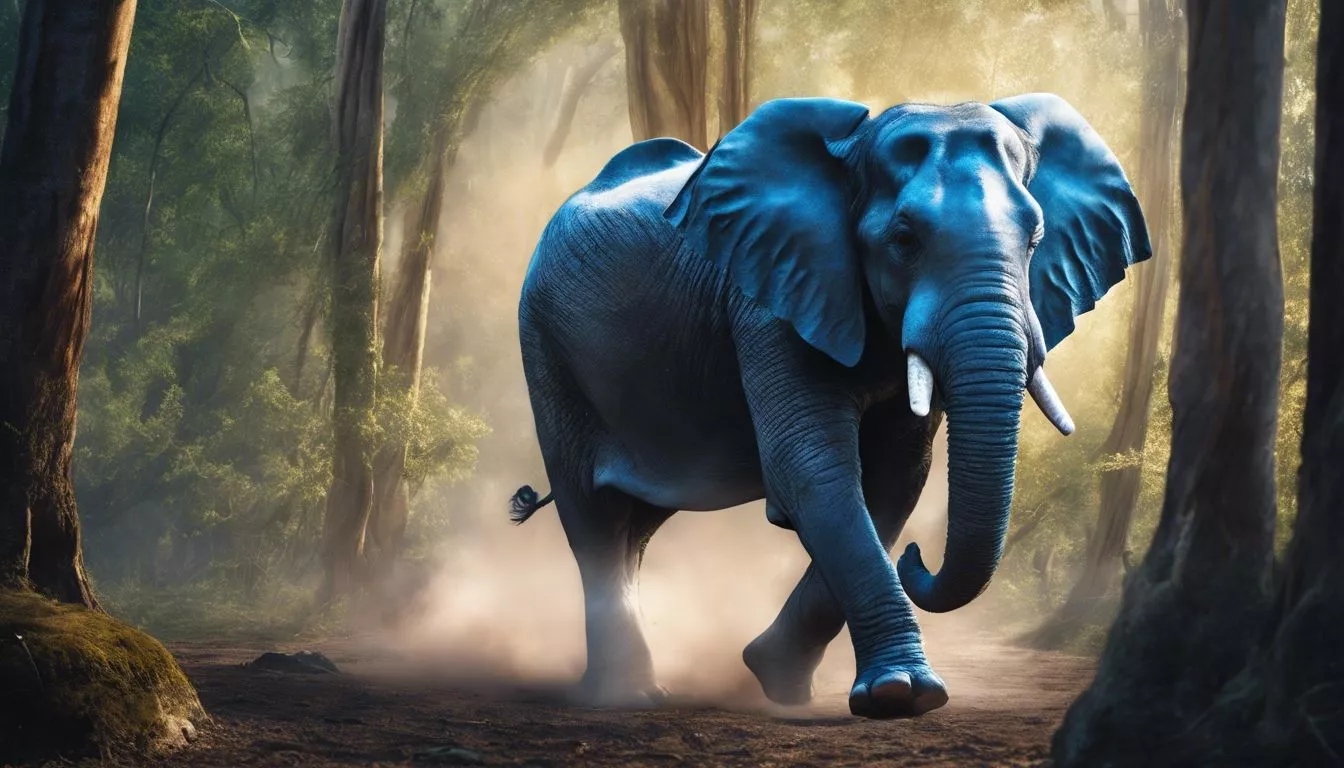 A heroic blue elephant, charging
