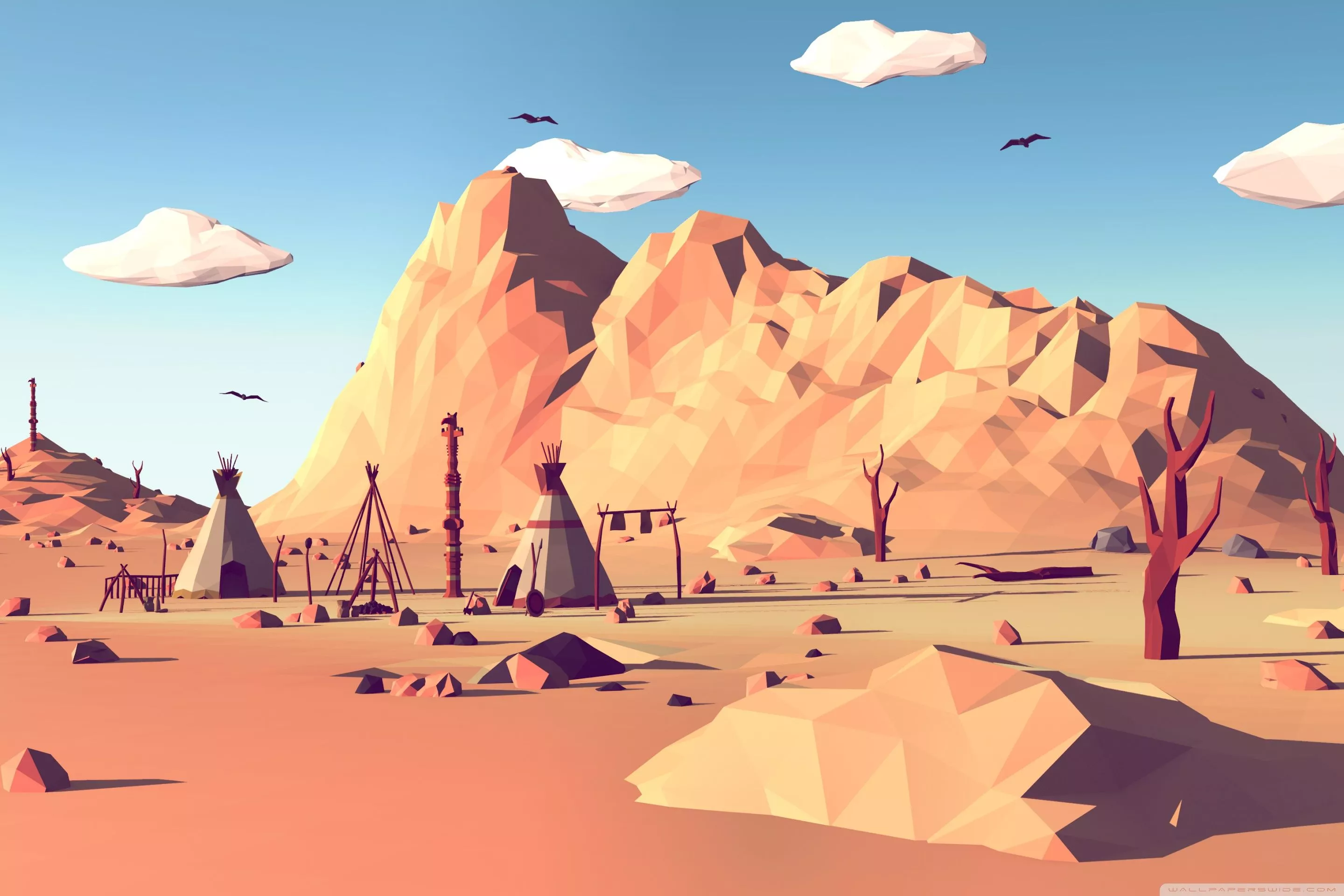 Low Poly Wild West Ultra HD Wallpaper
