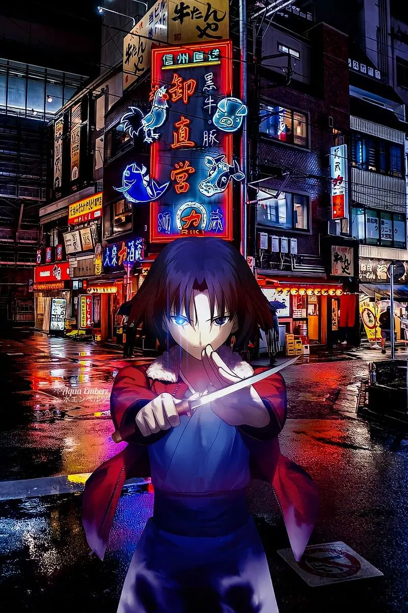 Ryougi Shiki, anime, badass, city