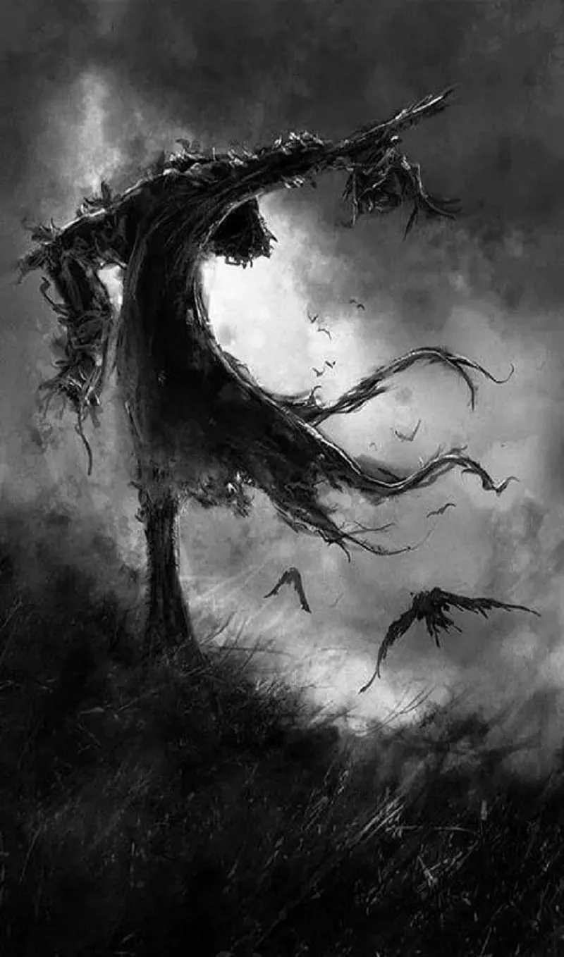 Scarecrow, crows, dark, HD phone