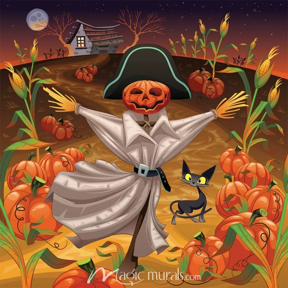 Scarecrow with Pumpkins Wallpaper Mural