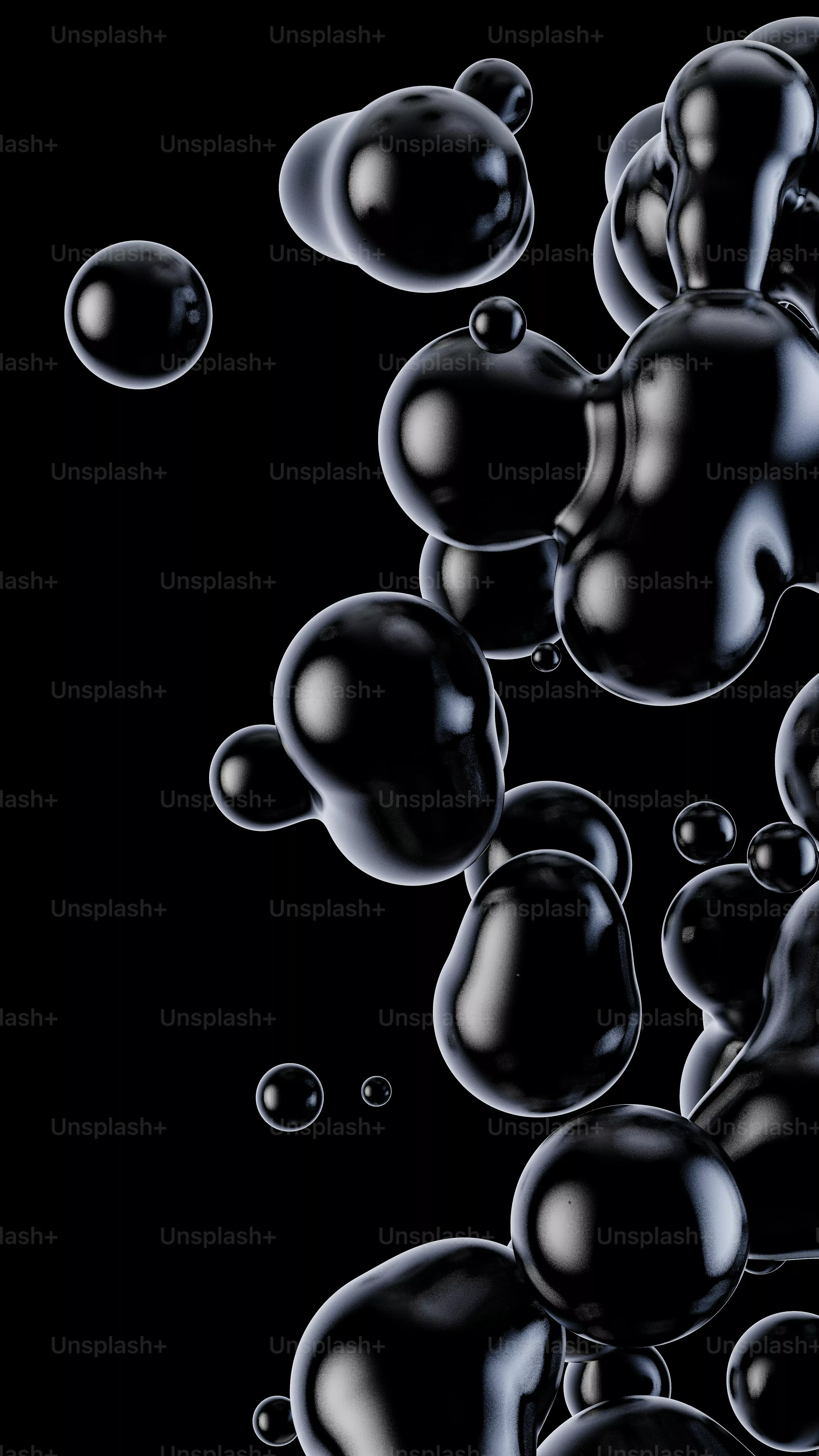 black bubbles floating in the air photo