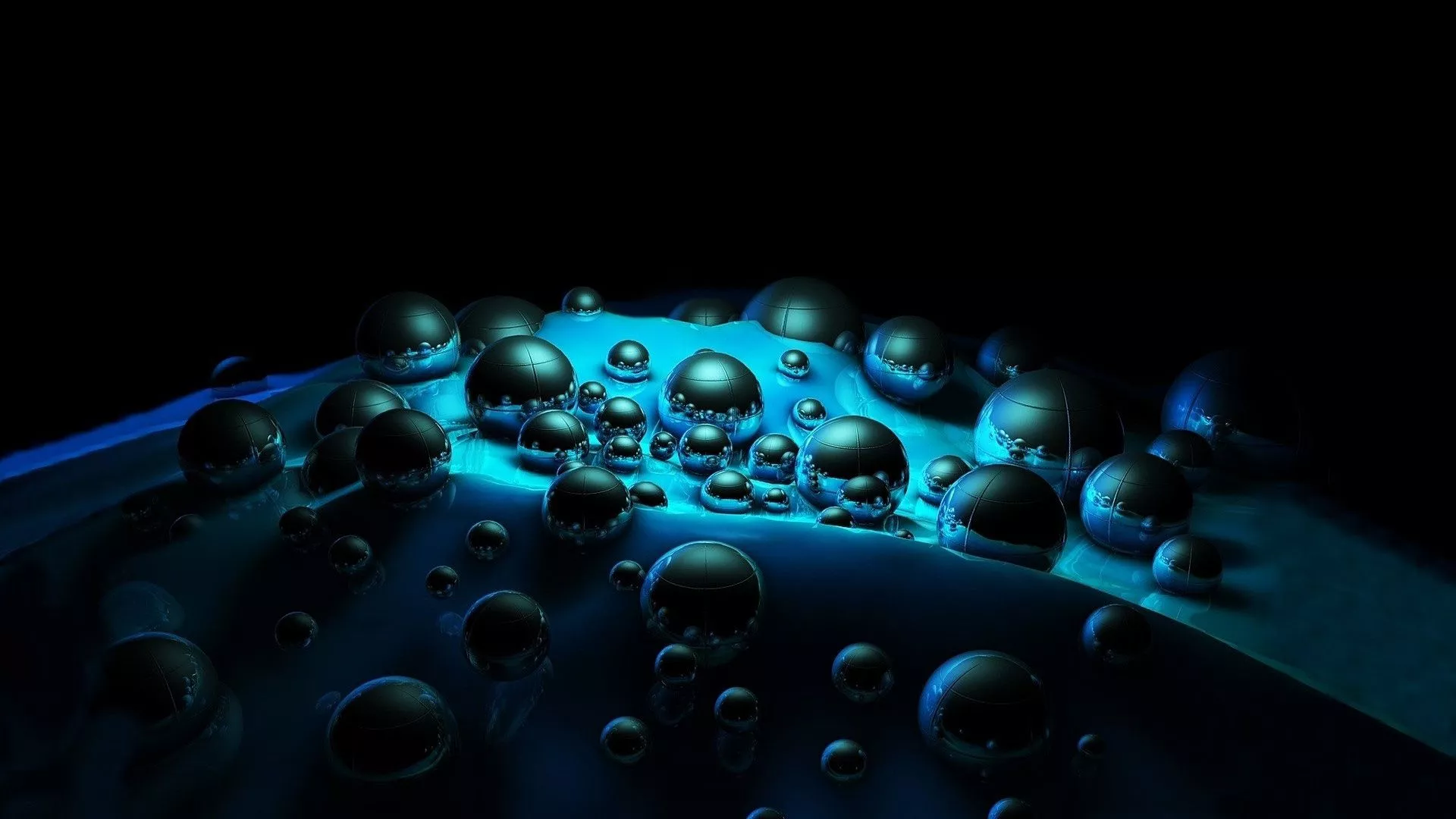 Blue Water Bubbles Glare Black
