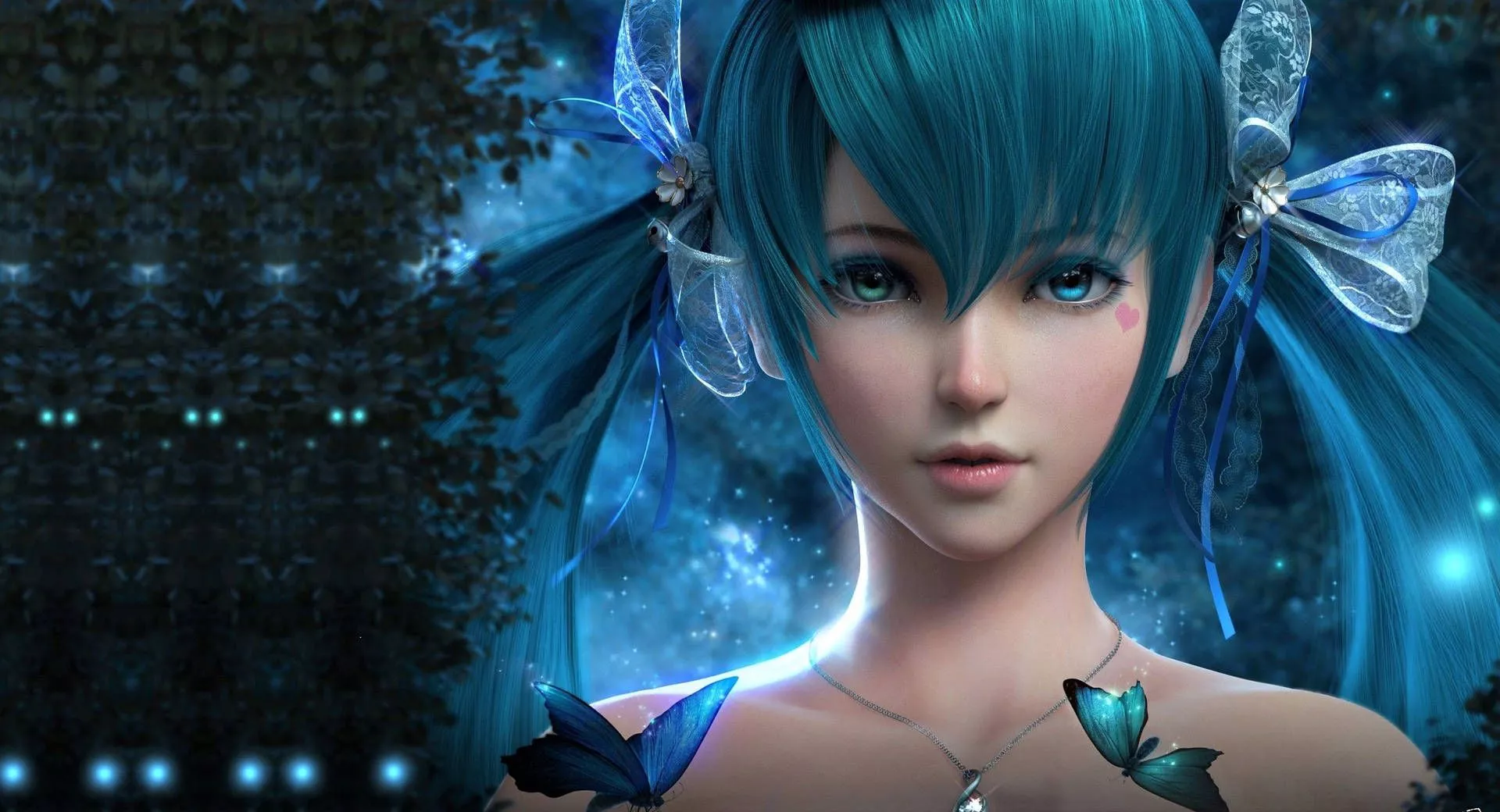 3D Anime Blue Hair Girl Wallpaper