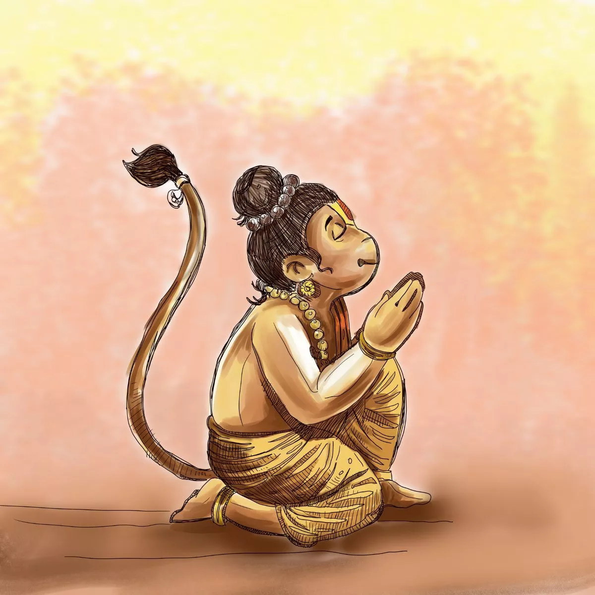 Bal Hanuman Painting Wallpaper Mural