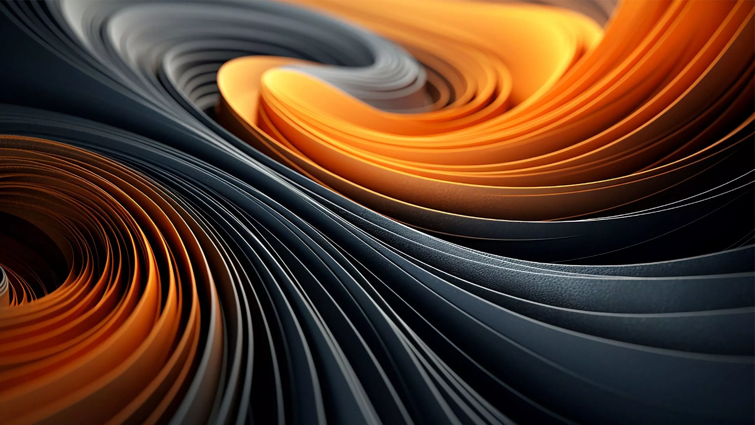 Orange Grey Curves Lines Ribbons Layers
