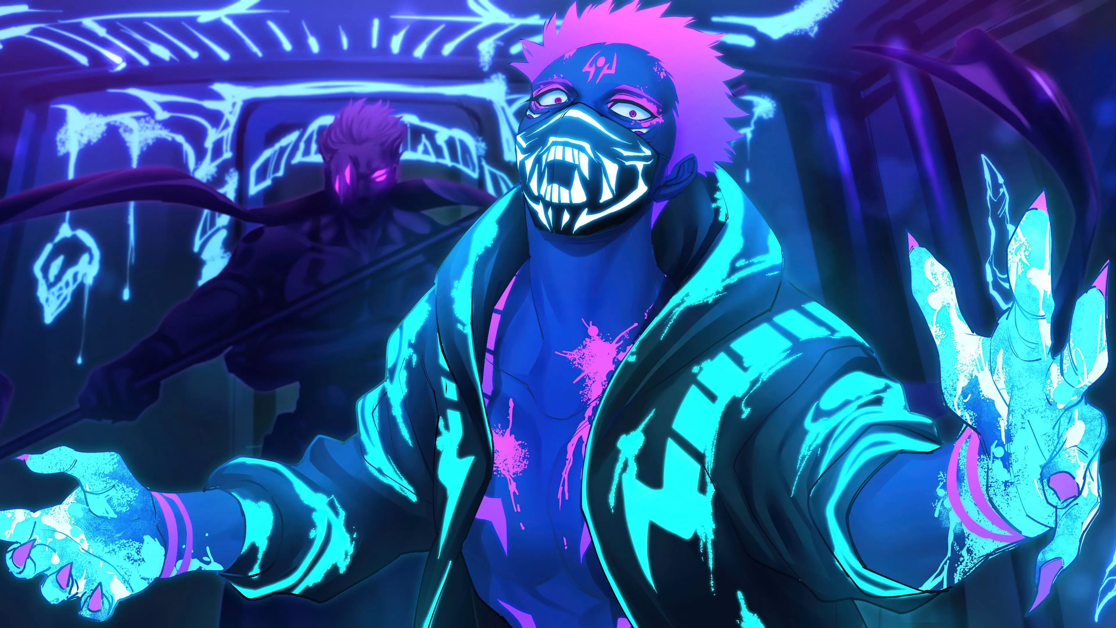 Sukuna Wallpaper 4K, Cyberpunk, Demon, Neon
