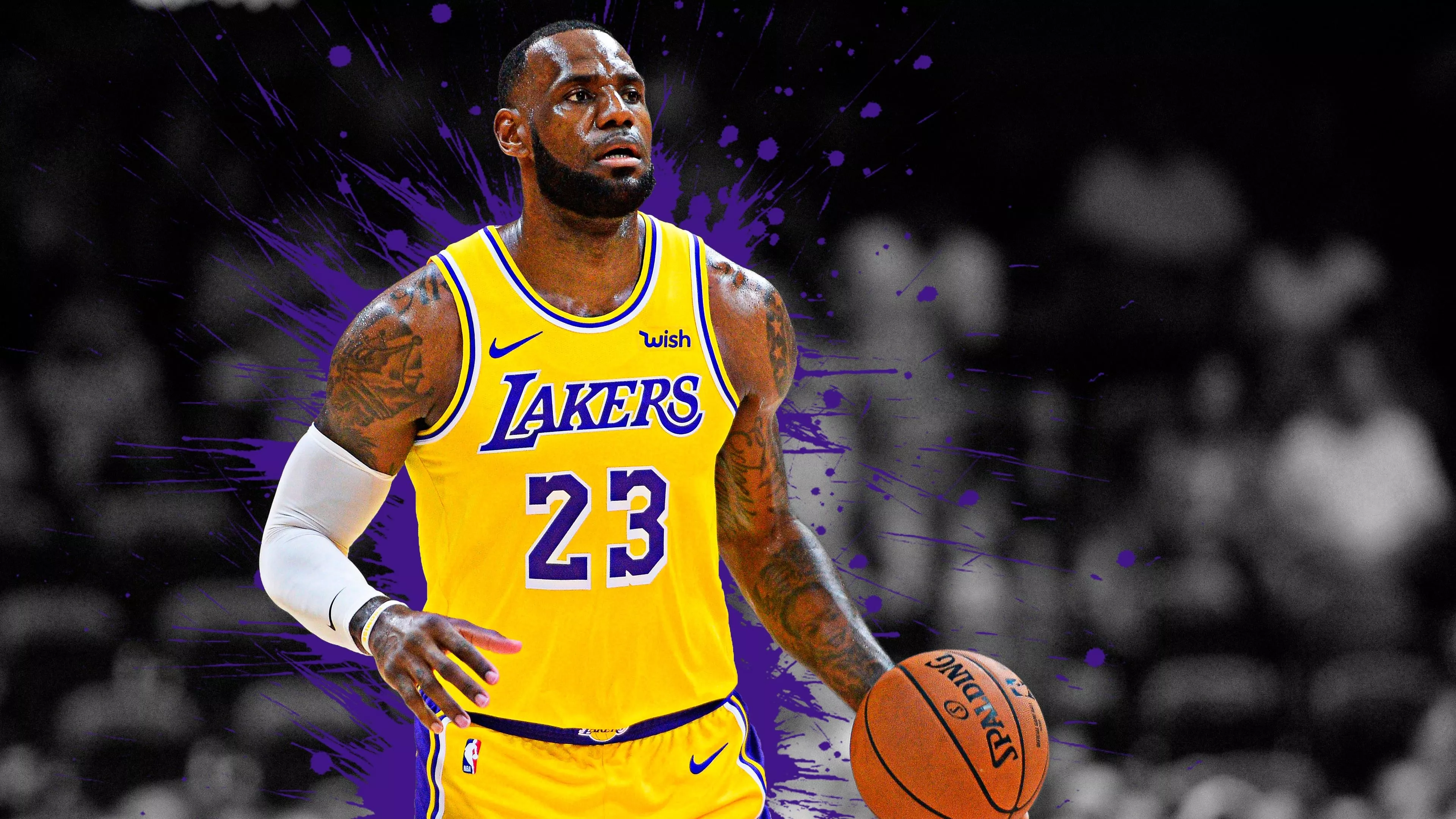 LeBron James Is Having Basketball In Hand Wearing Yellow Sports Dress In A Black Blur Background 4K HD Sports Wallpaper