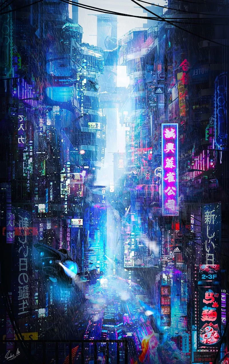HD city neon rain wallpaper