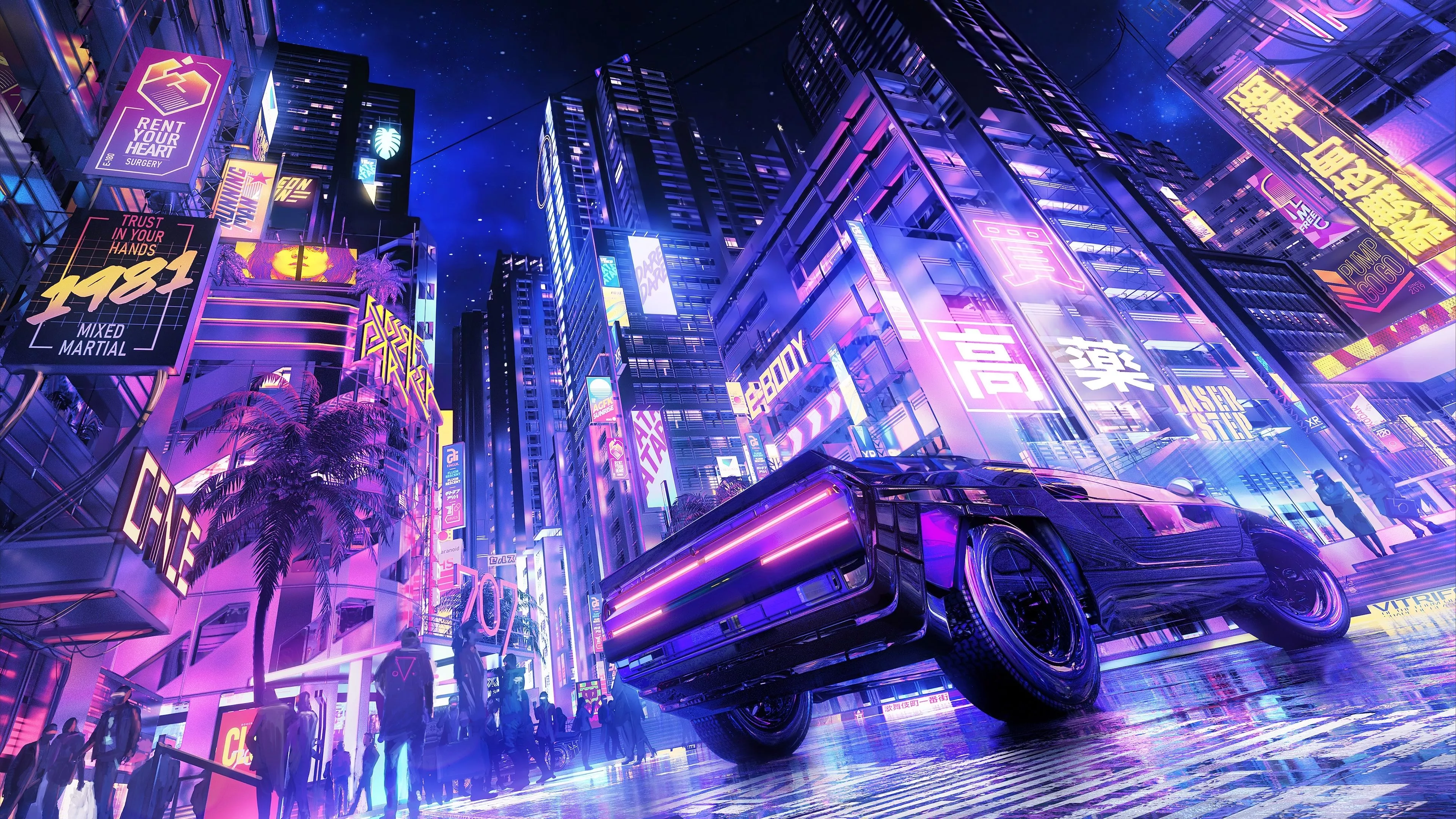 Futuristic Neon City HD Car Rider