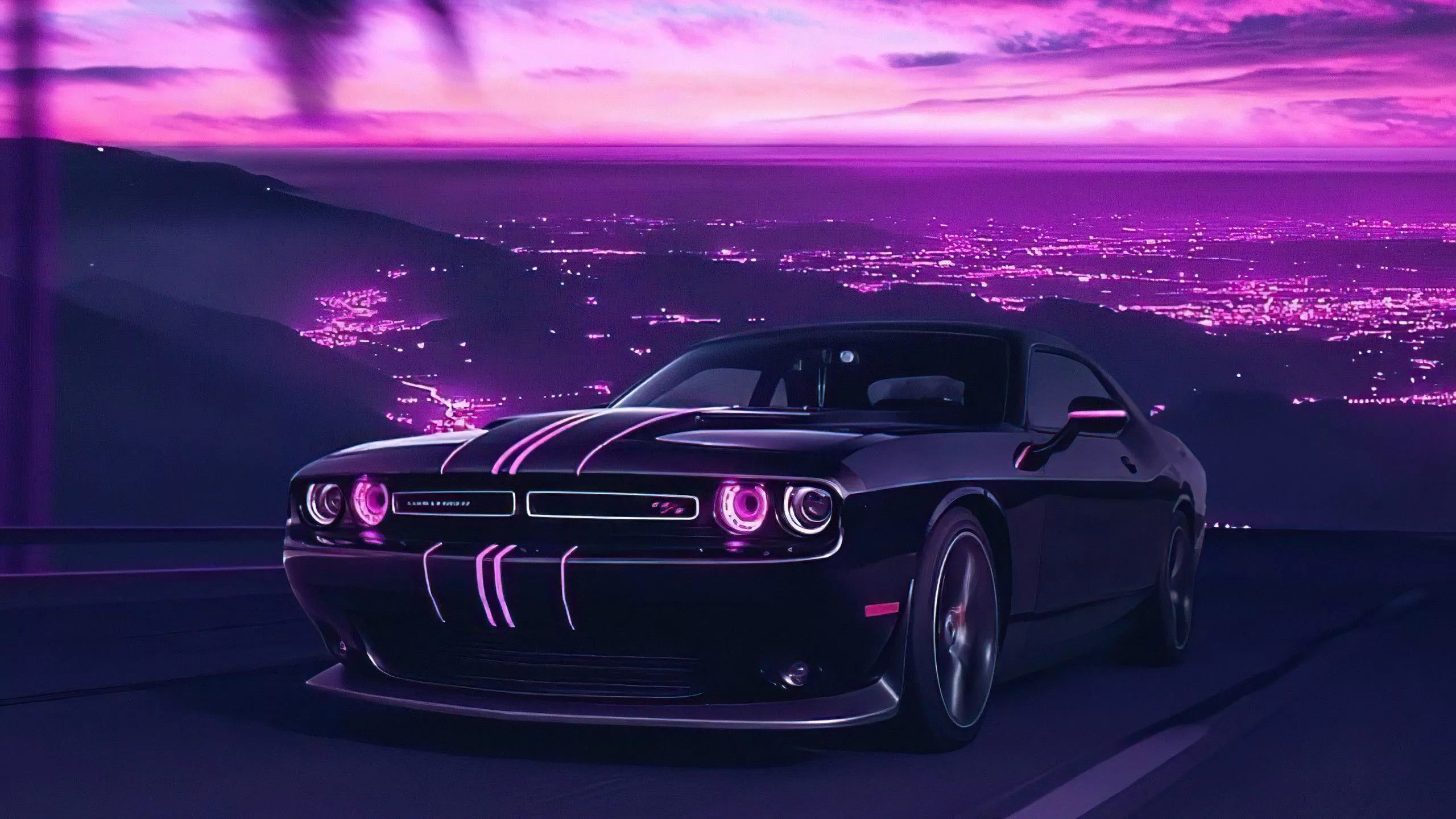 Black Dodge Challenger Car City View