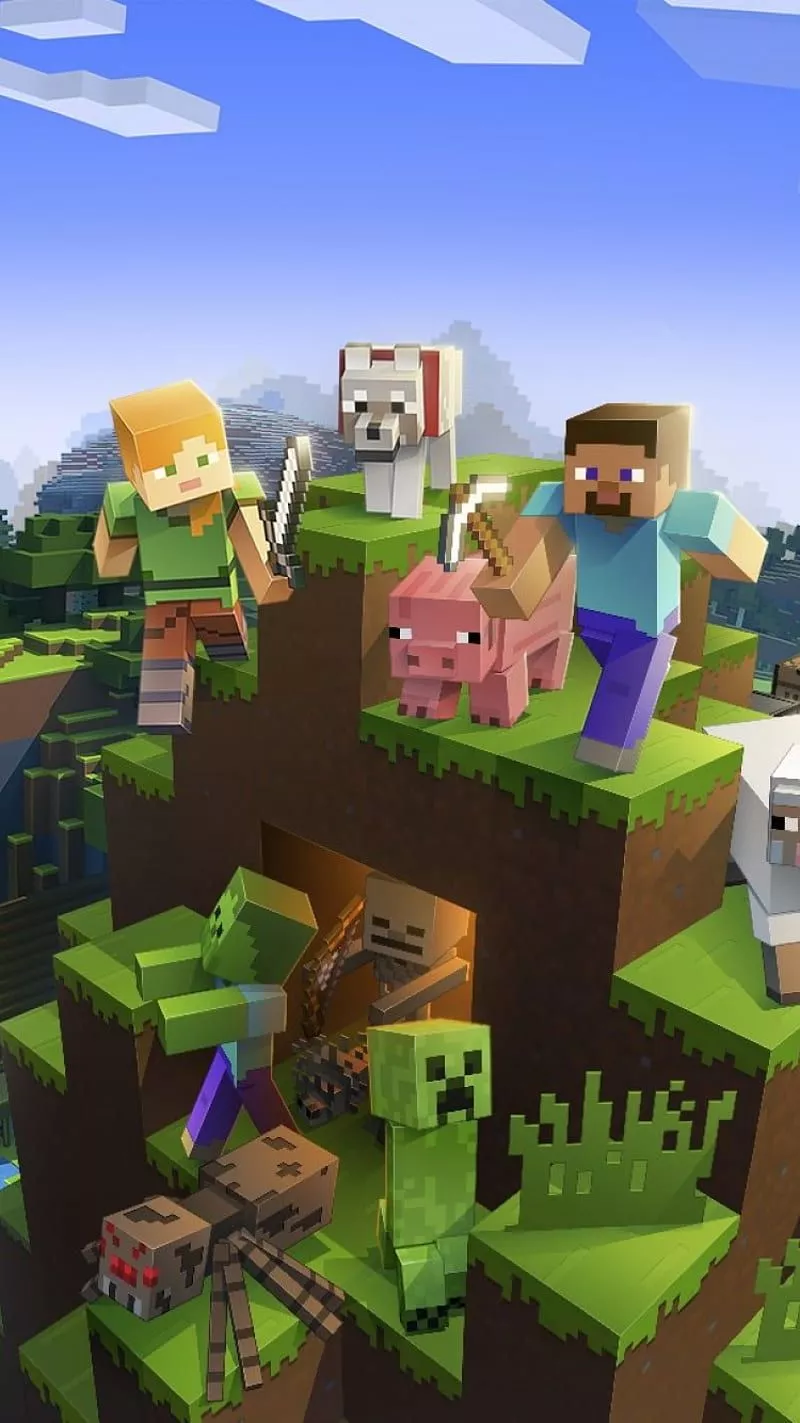 Minecraft, game, grass, horse, pig