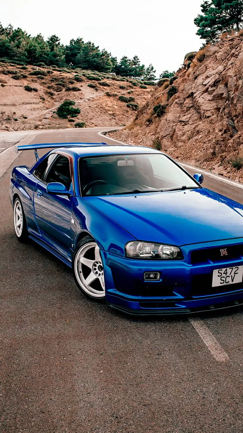 Skyline R34 GTR, nissan, blue, car