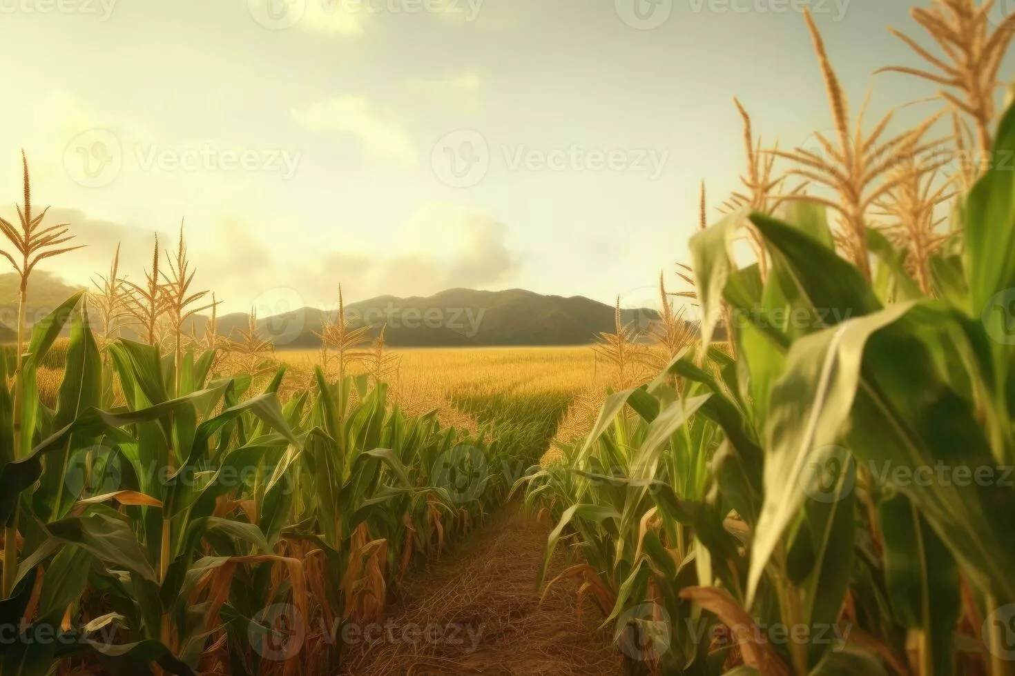 corn field sun rays peaceful landscape