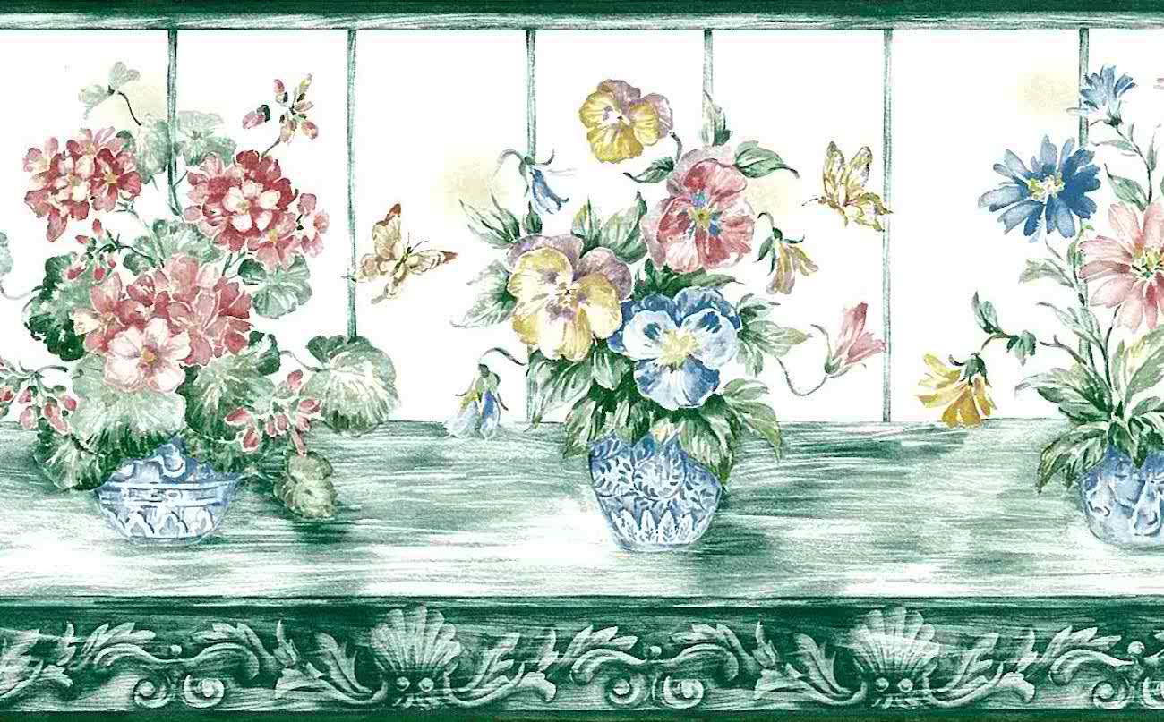 Green Floral Vintage Wallpaper Border