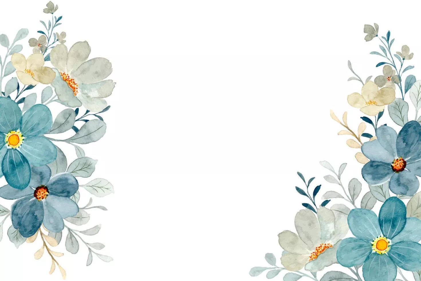 Green floral border with watercolor