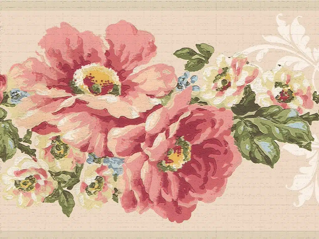 Green Flowers Wall Border Retro Design