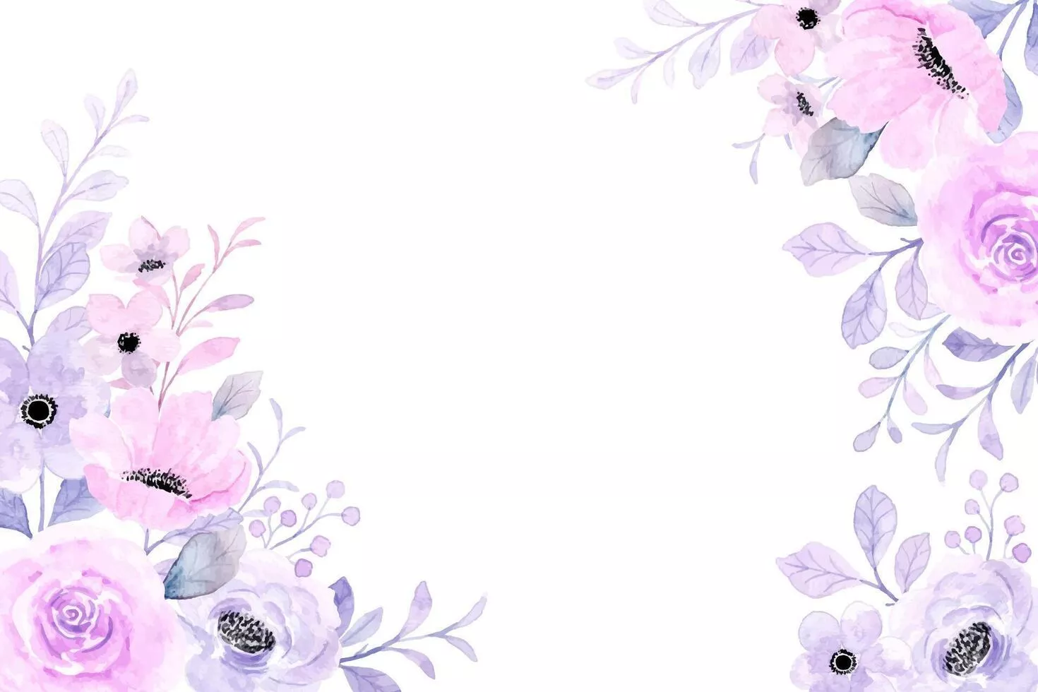 Purple floral border with watercolor