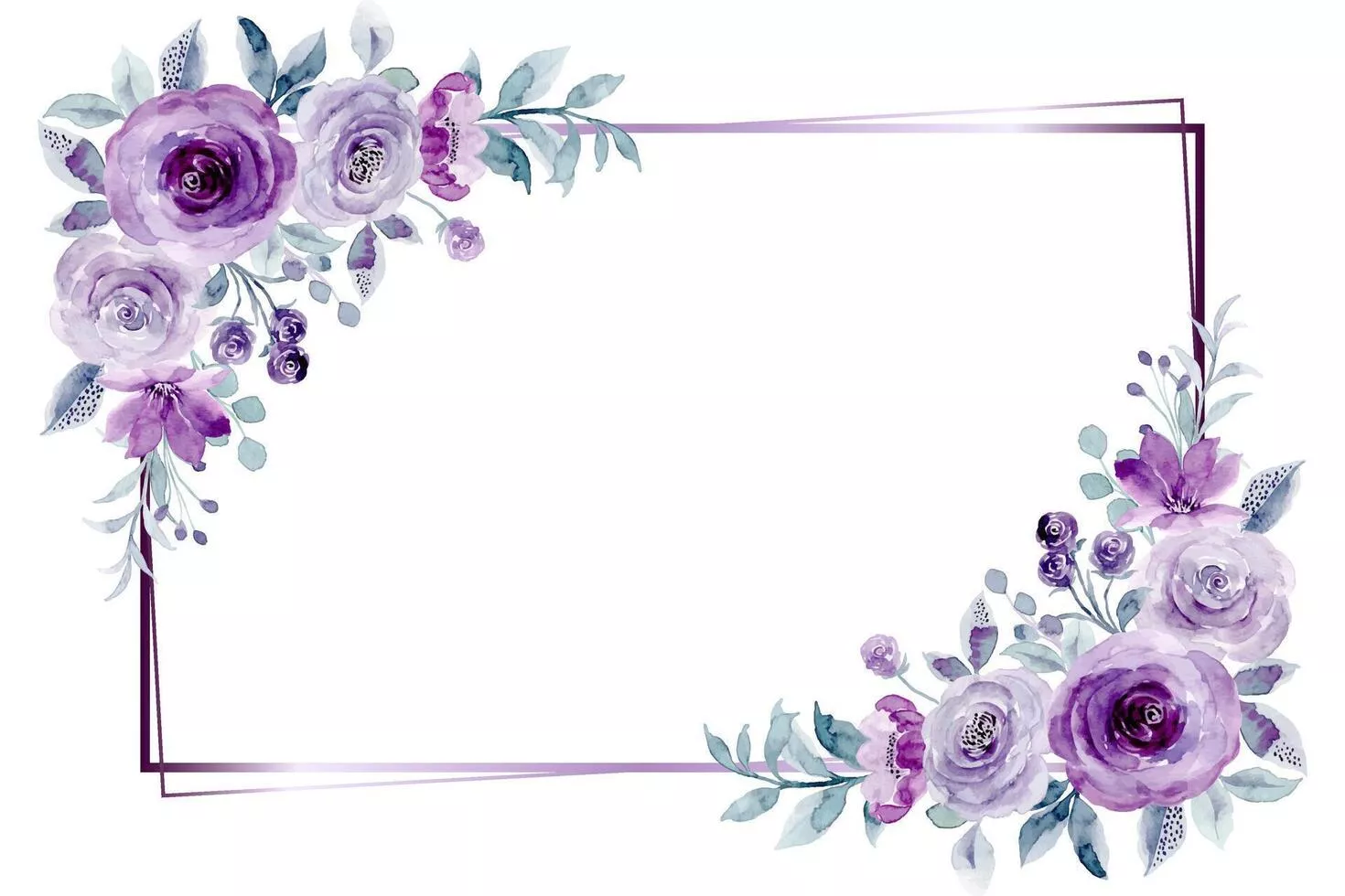 Purple rose flower watercolor frame