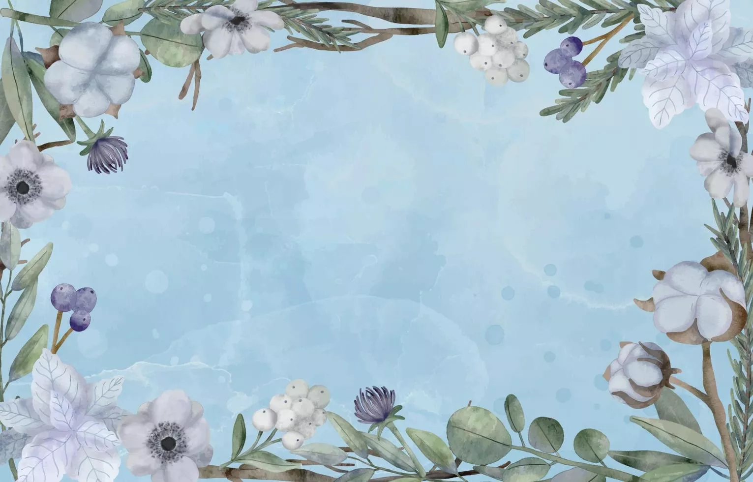 Blue Winter Floral Border Background