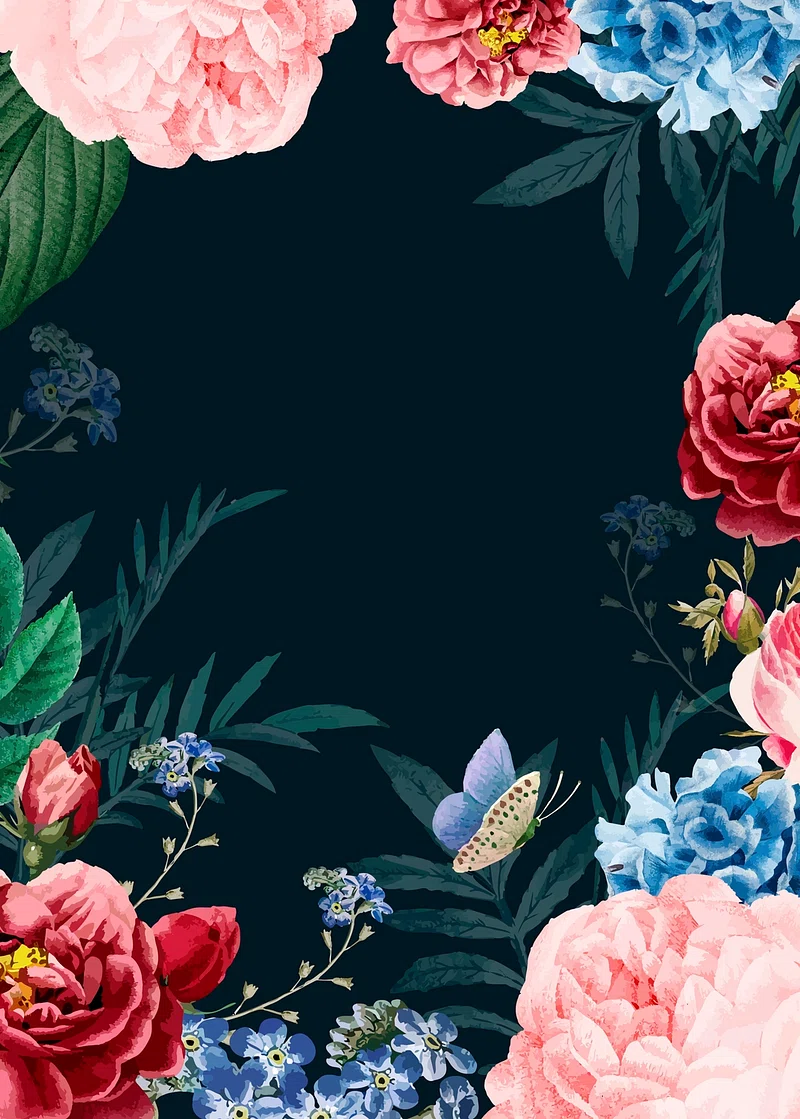 Watercolor Blue Rose Flower Border