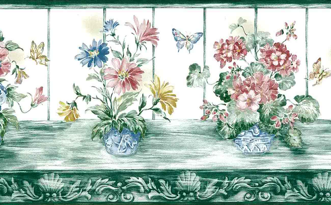 Green Floral Vintage Wallpaper Border