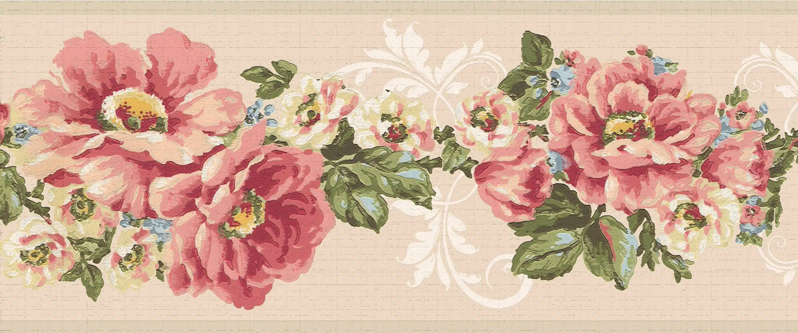 Green Flowers Wall Border Retro Design