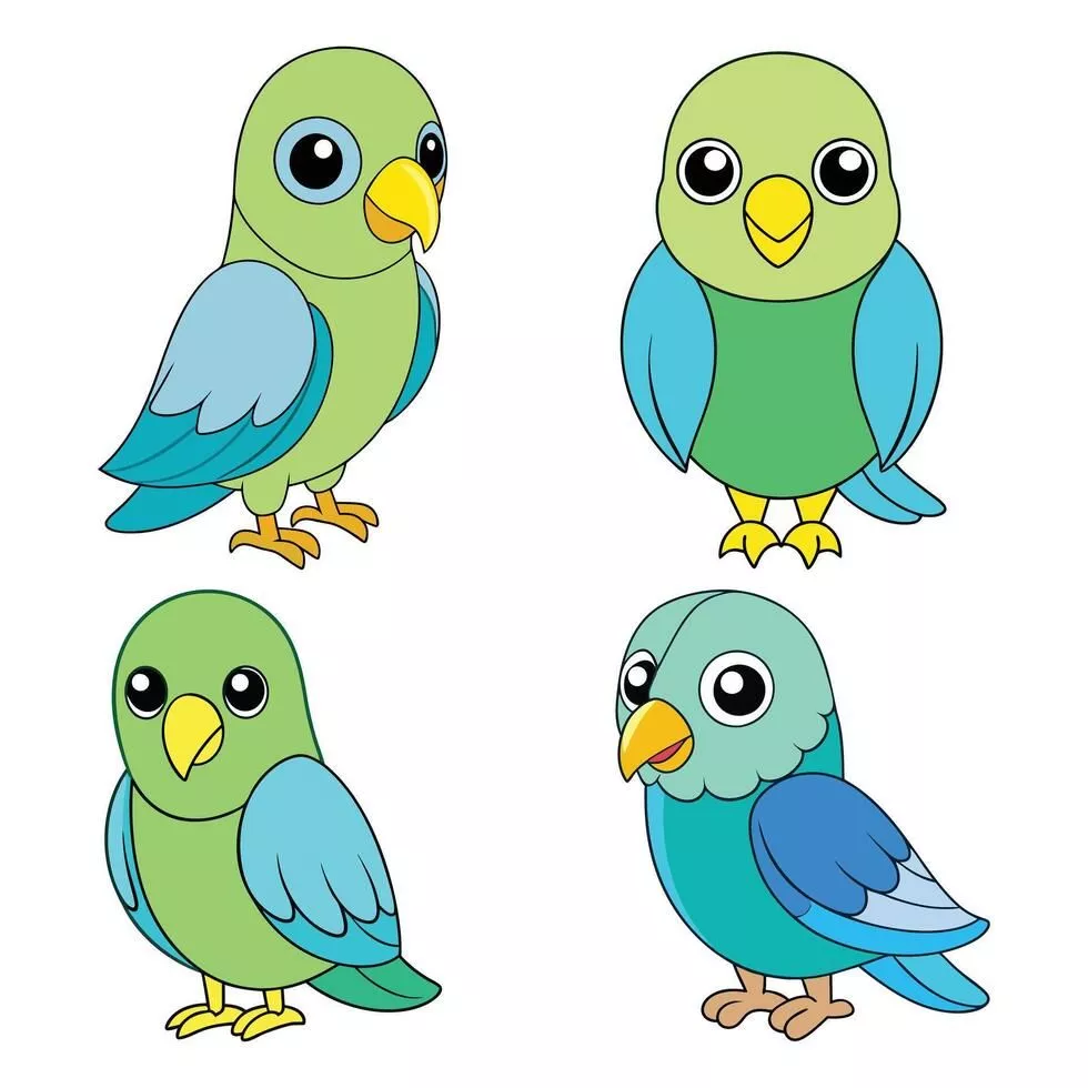 Cartoon Parakeet Clip Art Set