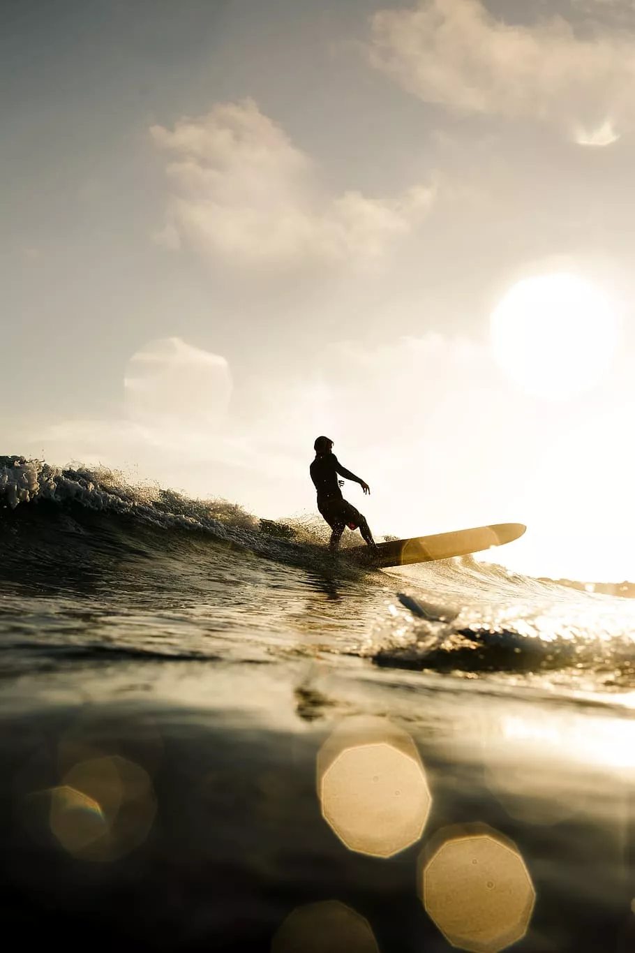 wave, surfer, longboard, silhouette