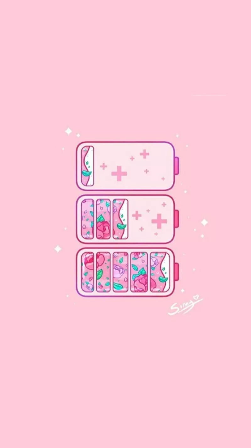 Kawaii, battery, flowers, pink, HD