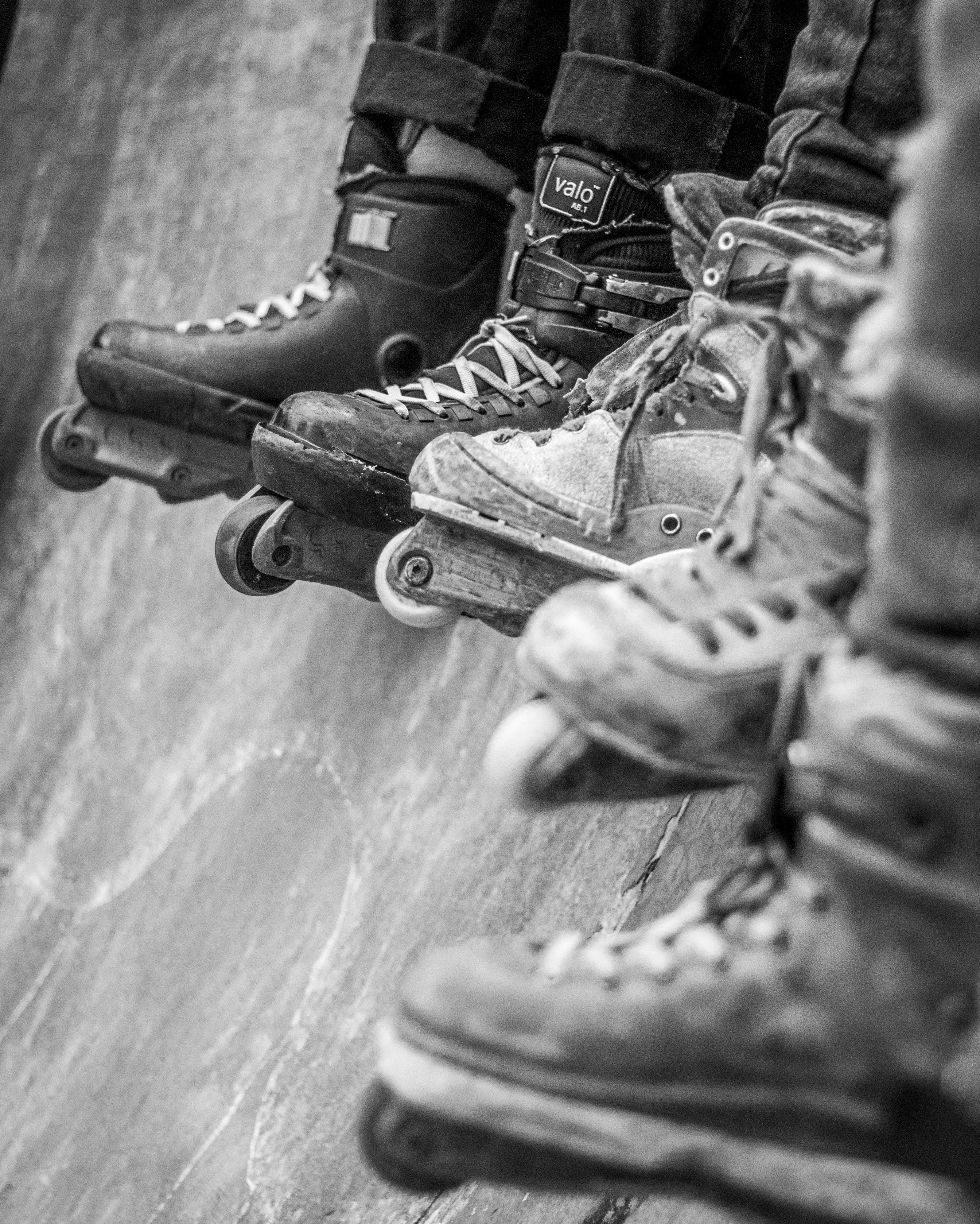 Roller Blades Grayscale Photo