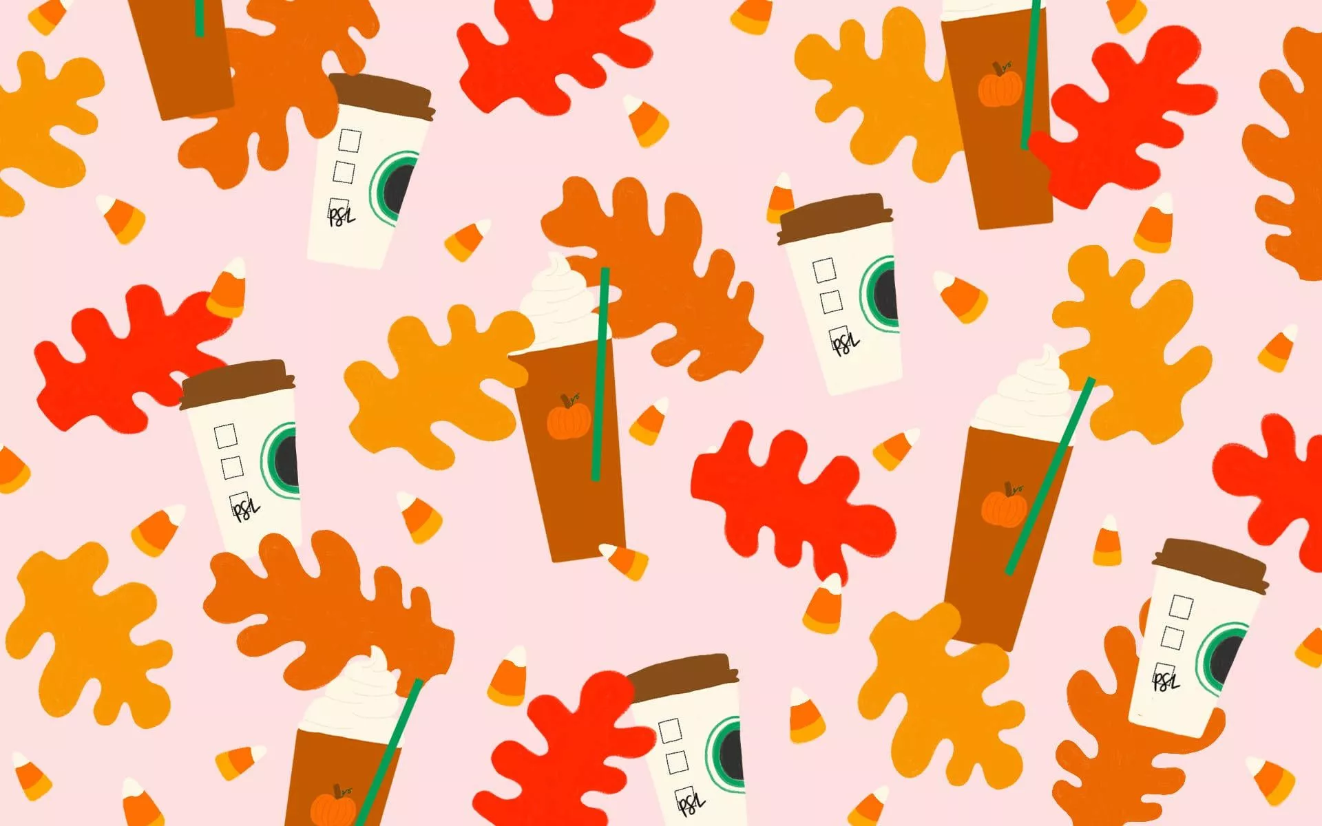 Cute Fall Leaves Cups Wallpaper
