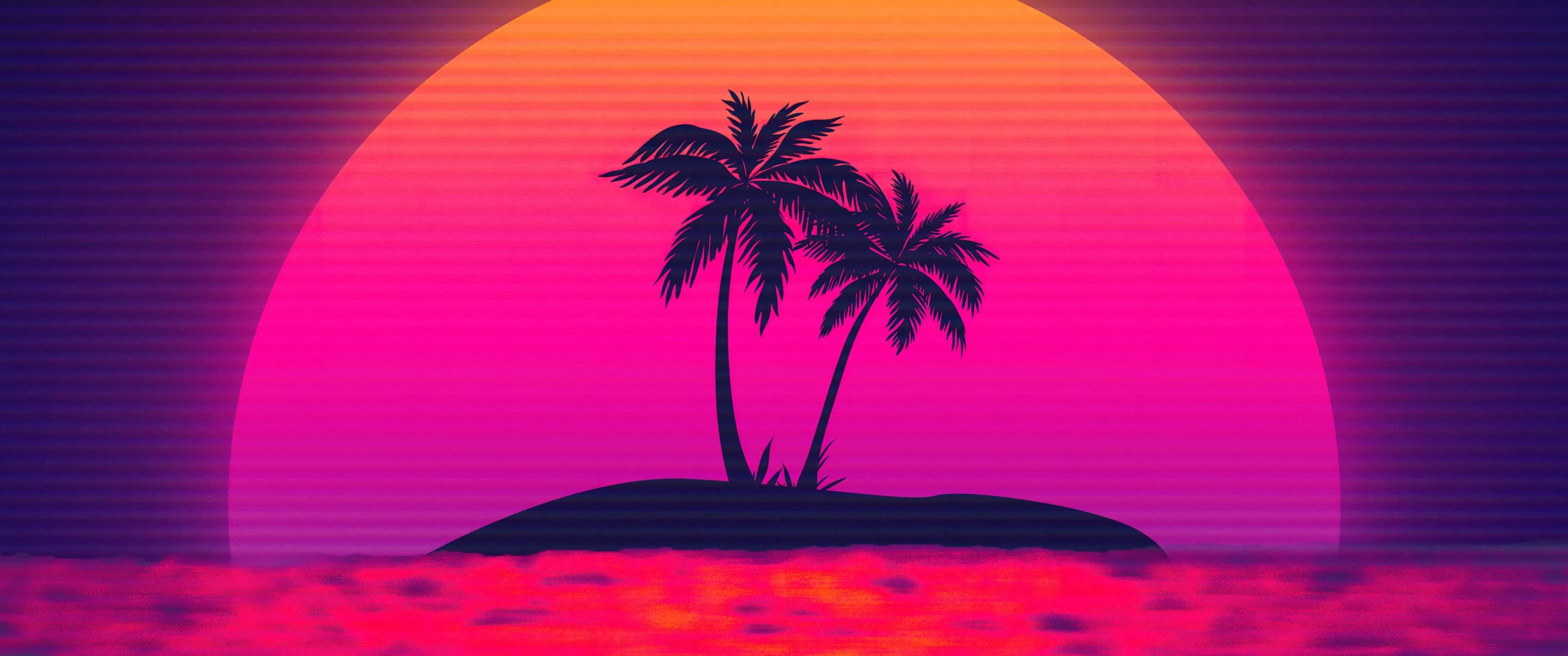 Vaporwave Wallpaper 4K, Sunset, Palm