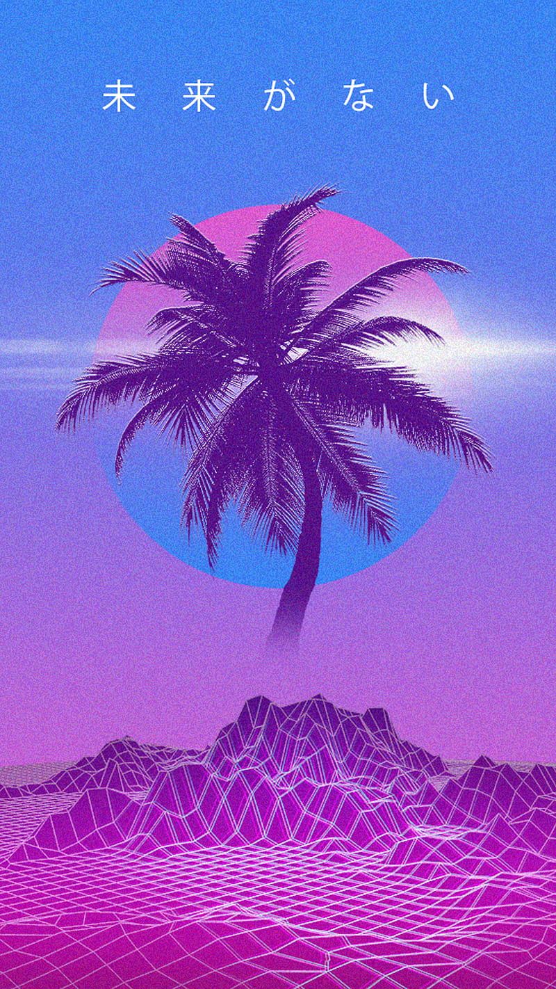 Vaporwave, Retrowave, palm trees, kanji, japan, HD phone wallpaper