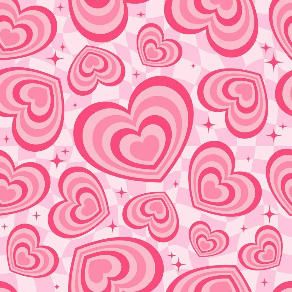 Y2k seamless pattern with hearts. Retro