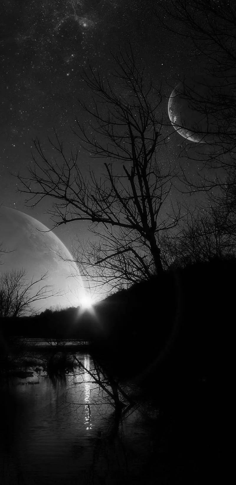 Midnight sky, star, moon, HD phone