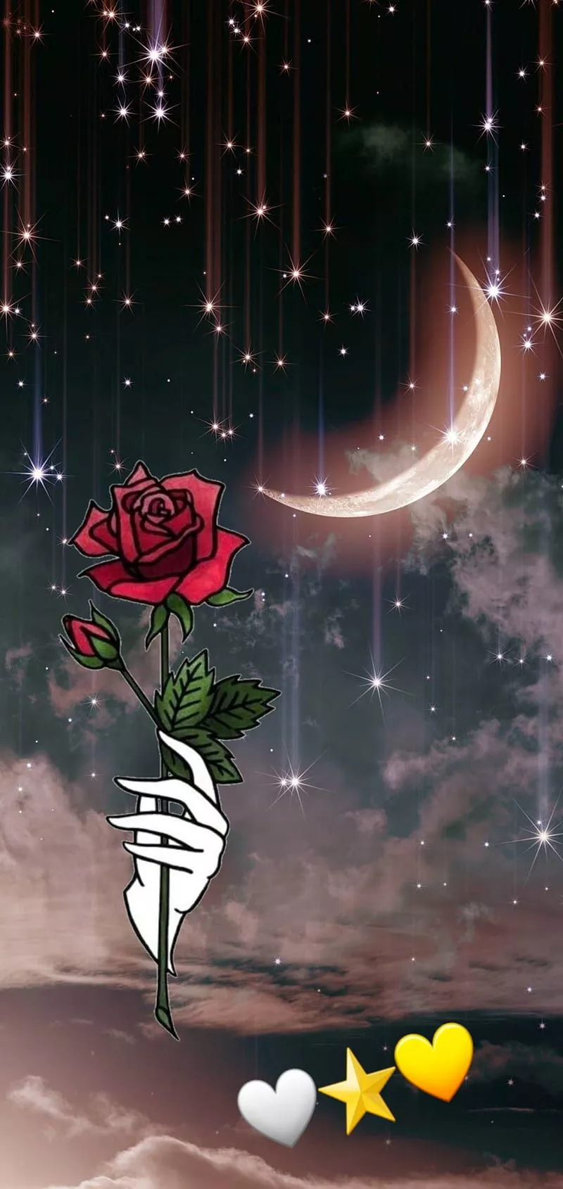 Midnight Roses, crescent moon, flowers