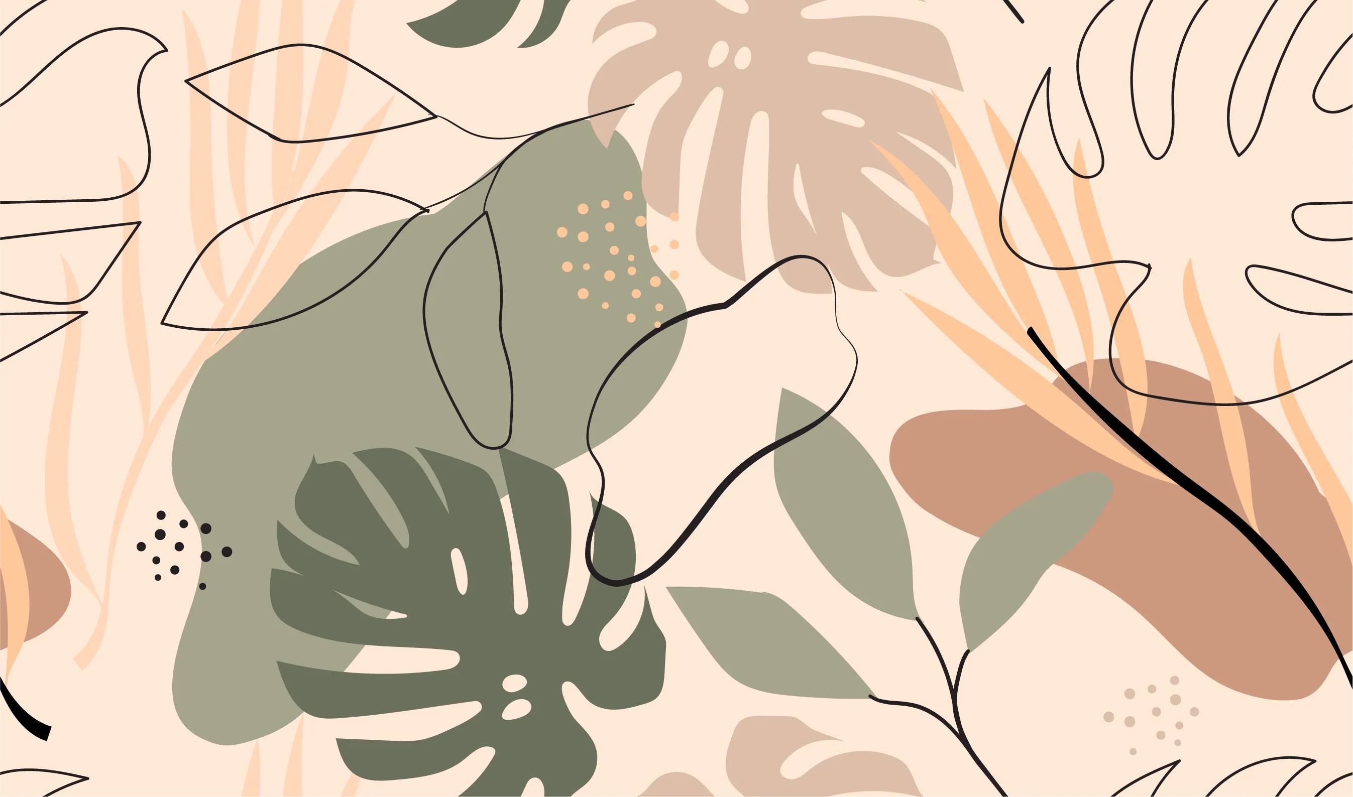 Foliage Neutral Toned Leaves Wall Mural