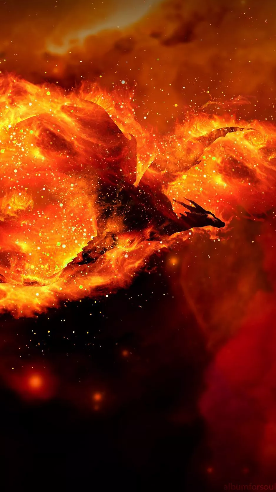 wallpaper 938x1668 dragon, fire