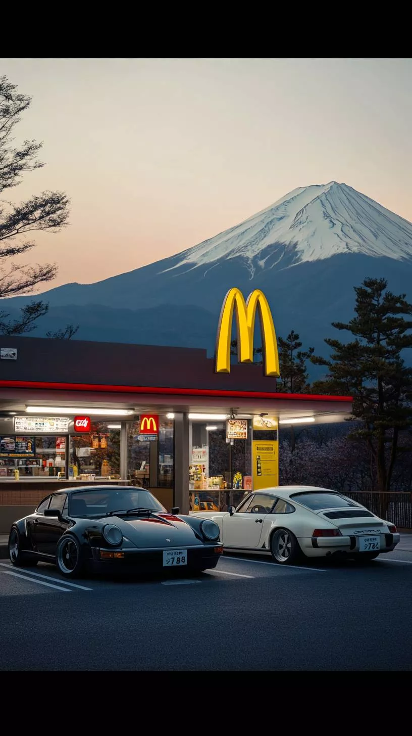 A black Porsche and a white Porsche are