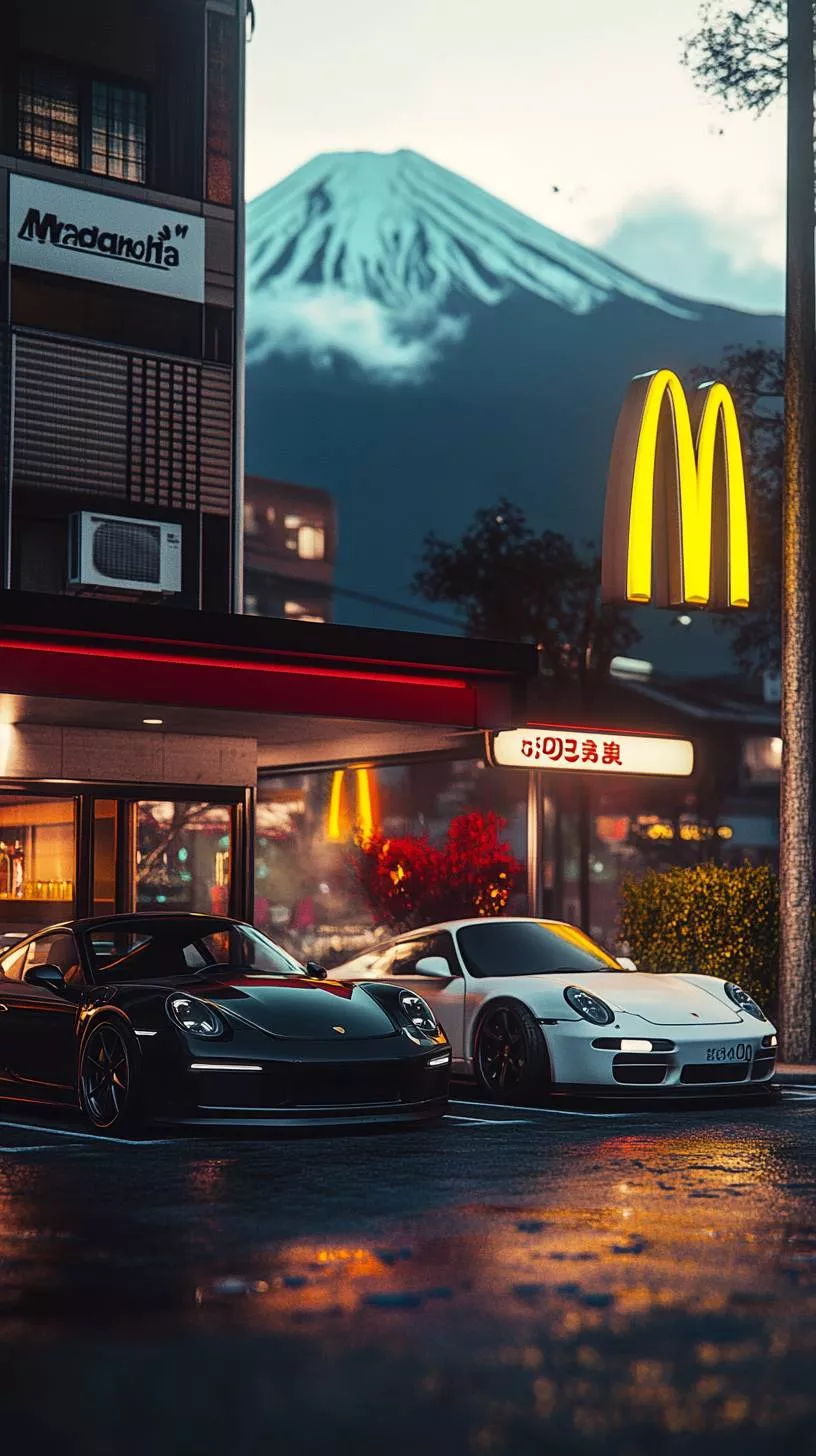 A black Porsche and a white Porsche are