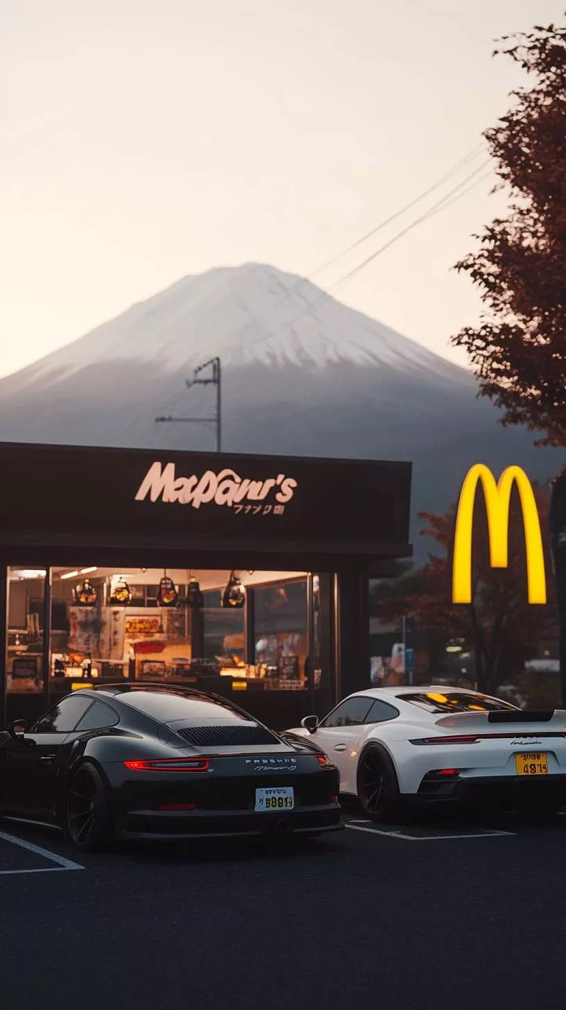 A black Porsche and a white Porsche are