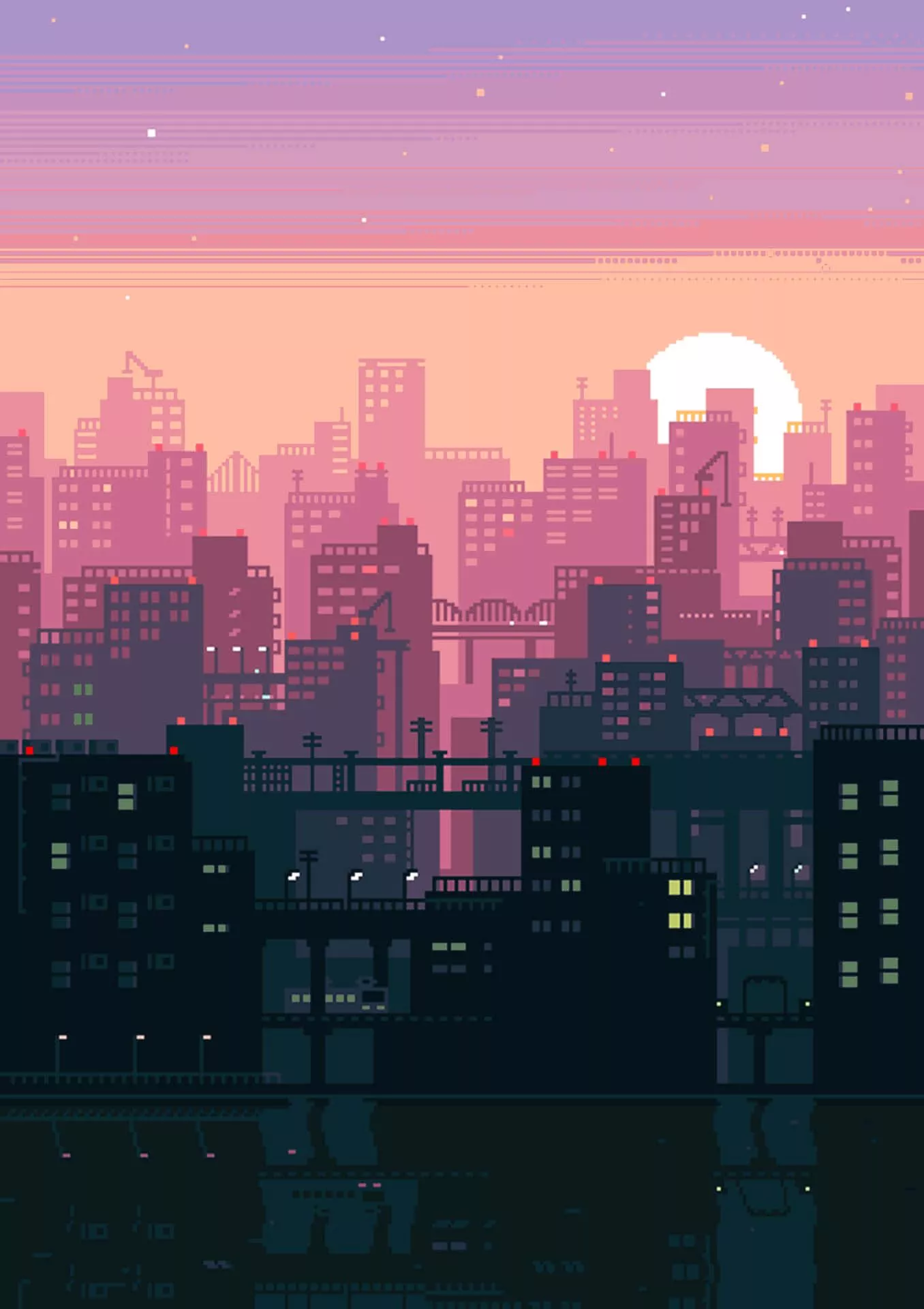 Lo Fi Pixel Art City Wallpaper