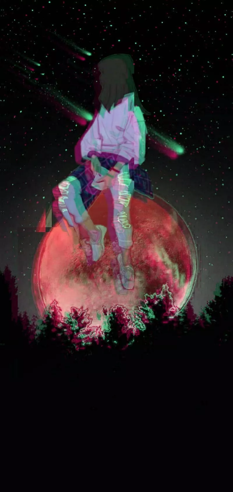 Lofi Moon, anime, black, dark, forest