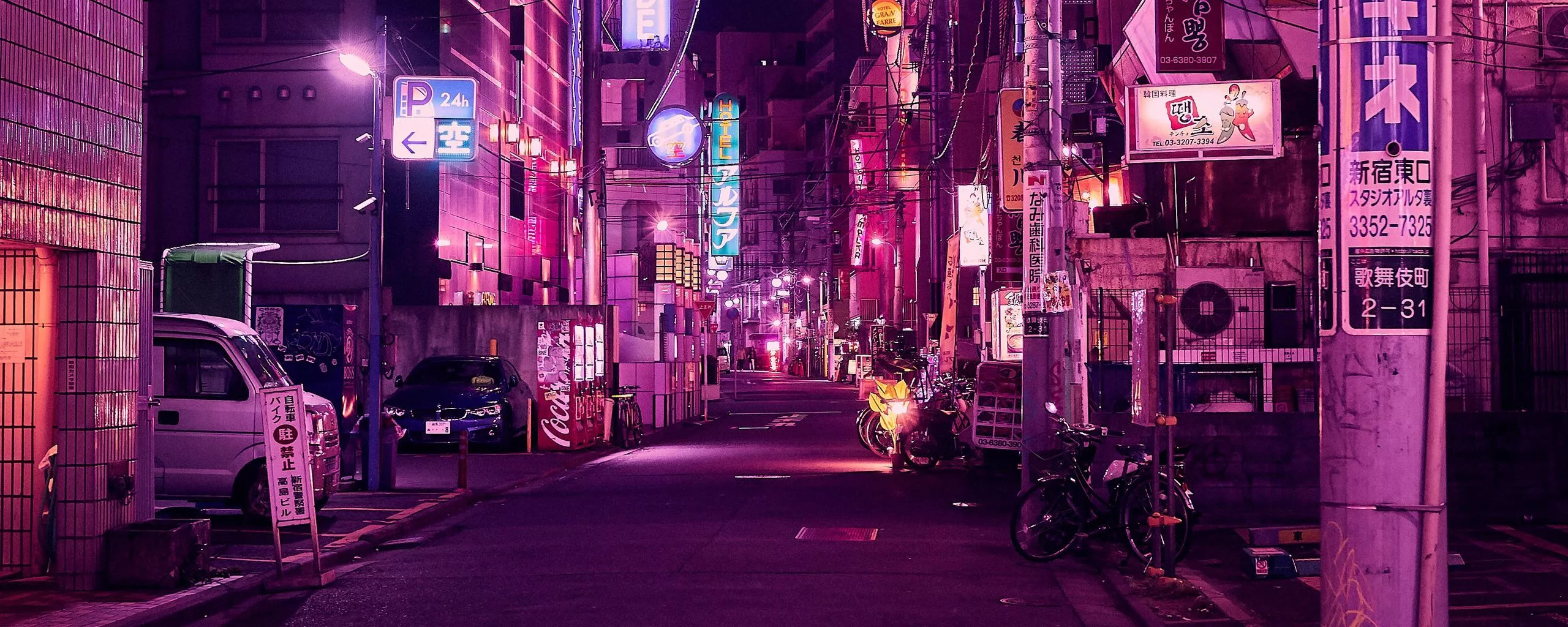 wallpaper 2560x1024 street, neon, night