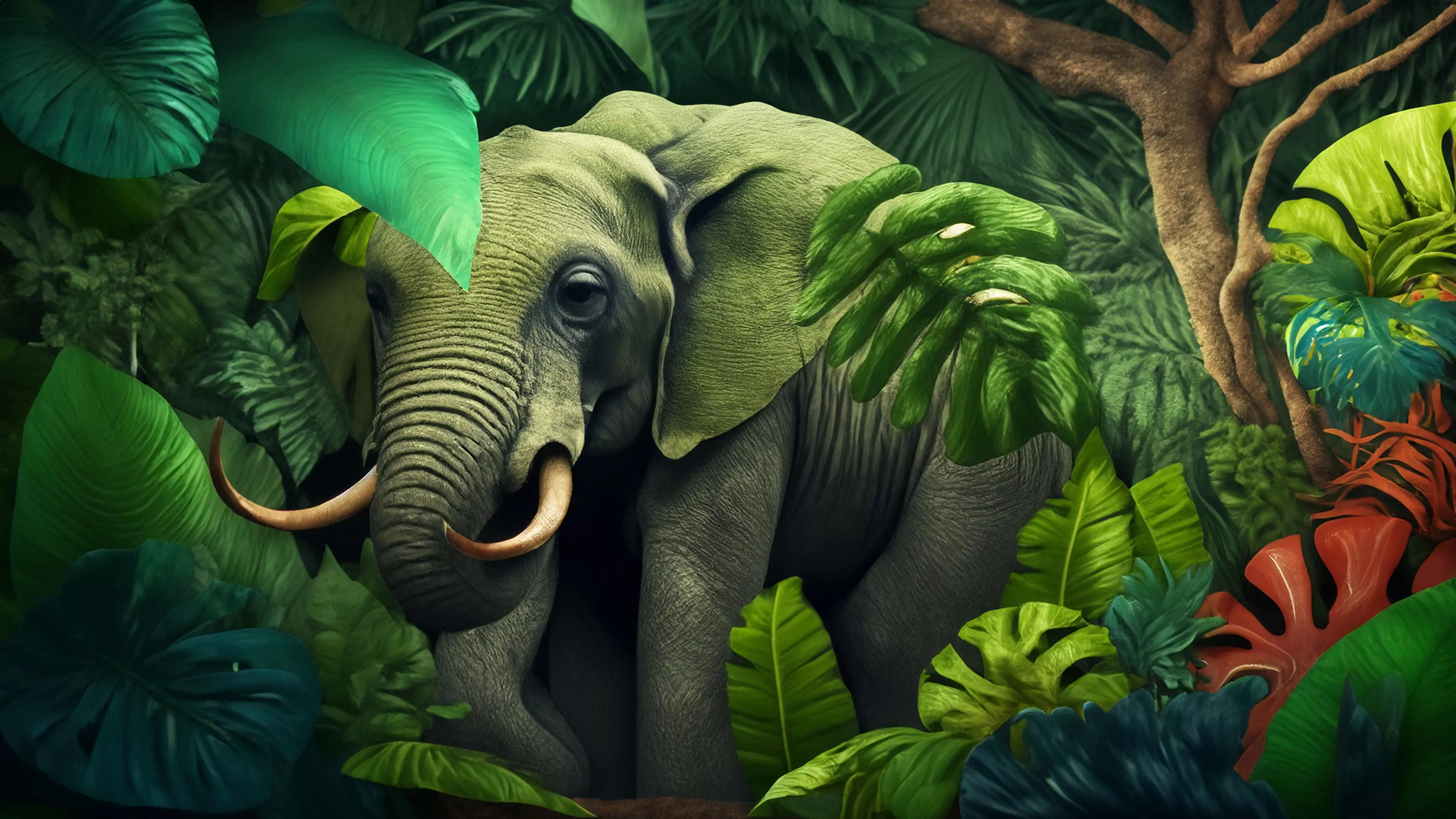 Jungle Elephant Art Laptop Wallpaper 4K