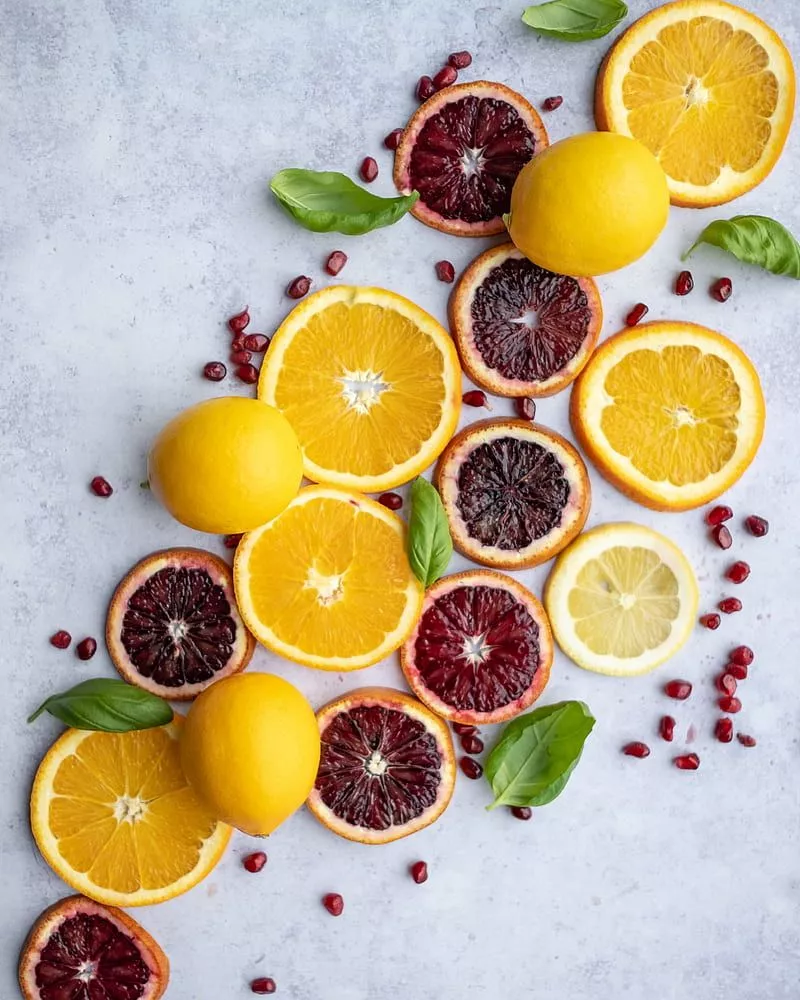 Orange, lemon, slices, pomegranate
